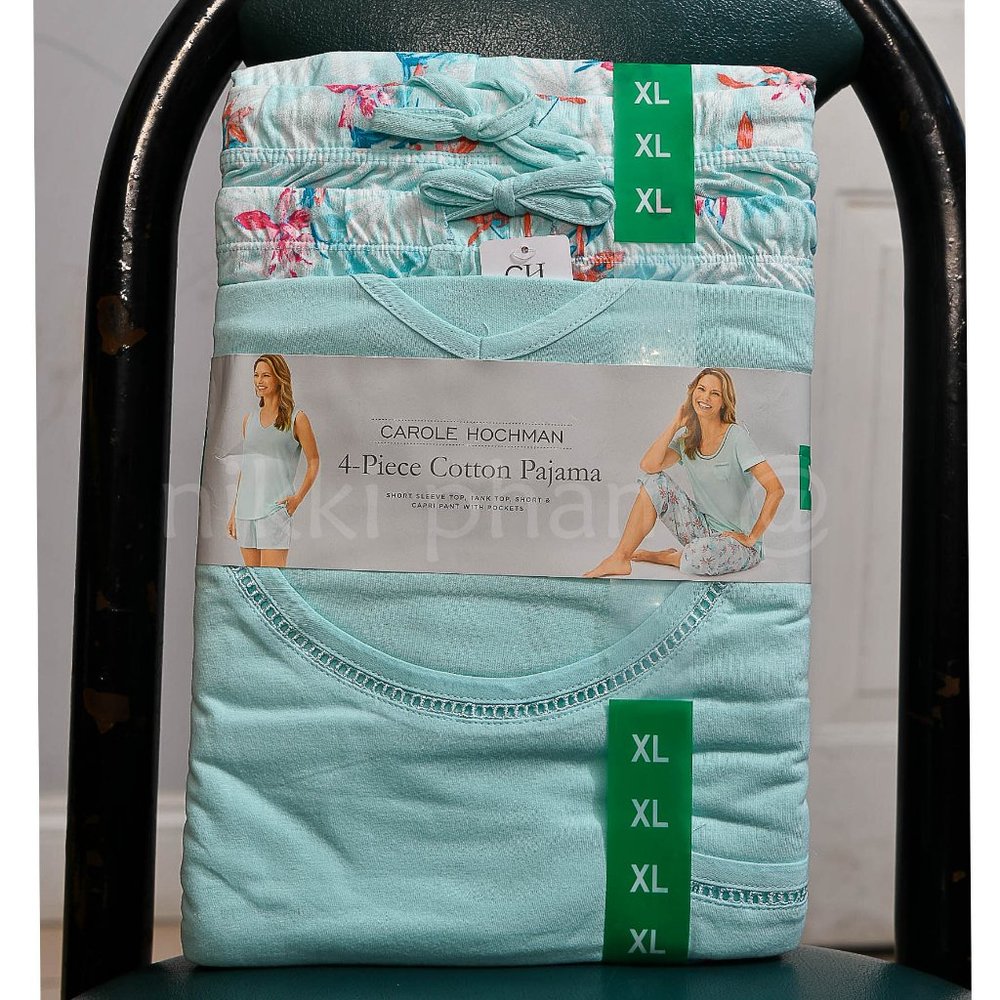 NWT Carole Hochman Ladies' 4-piece Pajama Set light blue - Picture 1 of 6